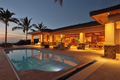 backyard pool at night